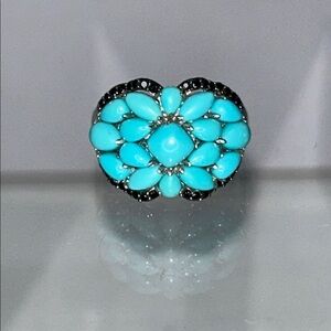 NWOT Sterling Silver Genuine Sleeping Beauty Turquoise Black Spinel Ring Boho